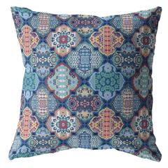16" Turquoise Red Trellis Suede Zippered Throw Pillow