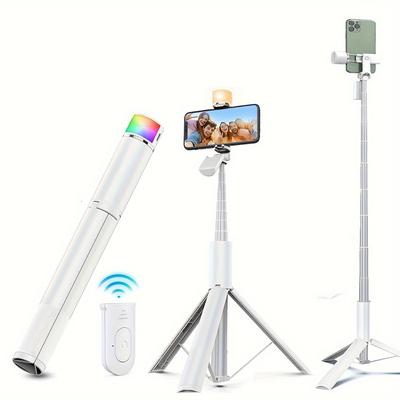 TEMU Compact Wireless Selfie Stick With Built-in Led Fill Light, Usb Rechargeable, Portable Tripod Stand For Iphone & - Ideal For Live Streaming & Photography