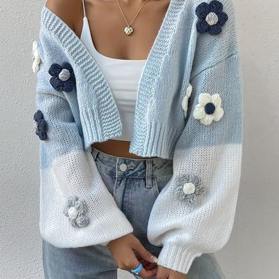 TEMU 3d Flower Colored Drop Shoulder Sleeves Cardigan