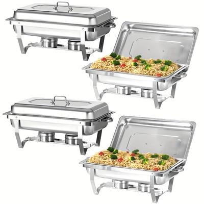 TEMU 4 Packs 8qt Full Size Chafing Dish Buffet Set, Rectangular Stainless Steel Food Warmer Sets With , Food Pans, Water Pan And Fuel Holders For Restaurant Catering Parties Weddings