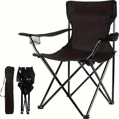 TEMU Black Folding Camping Chairs - Waterproof, Portable Outdoor & Lawn Chairs With Mesh For Storage, Ideal For Picnics And Camping, Garden Houses