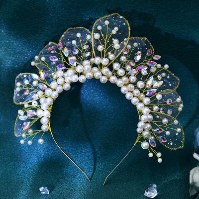 TEMU Elegant Pearl And Crystal Mesh Leafy Headpiece For Women: Perfect For Weddings, Galas, And Fancy Occasions