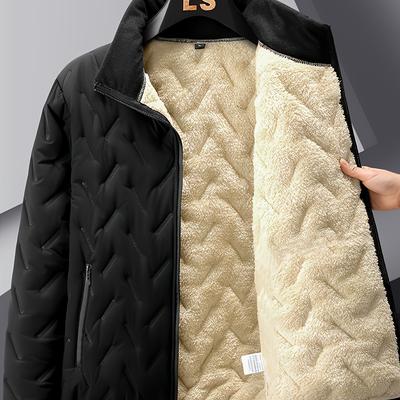 TEMU Men' Color Fleece Lining Thickened Warm Jacket, Casual Stylish Long Sleeve Coat Winter And Autumn Outdoor Clothes, As Gift