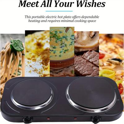 TEMU Electric Dual Burner Electric Double Burner 2000w Portable Coil Heating Hot Plate Stove Countertop Rv With Non Slip Rubber Feet 5 Temperature Adjustments