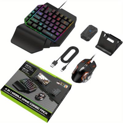 TEMU Half Hand Gaming Keyboard And Mouse Combo, 4 In 1 Mobile Game Combo Pack, Mobile Gamepad Controller, 1 Handed Gaming Keyboard, Mouse Converter, Adjustable Phone Stand