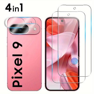 TEMU 2+2pcs For Pixel 9 Screen Protector With Camera Lens Protector, Full Coverage 9h Tempered Glass Film, Resistant, -free For Pixel 9 Screen Protector