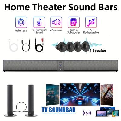 TEMU 20w Soundbar, Home Theater Wireless Surround Sound Pa System With 4 Subwoofers, Computer Game Auxiliary Audio Output Sound Bar Speaker, Supports Optical, Aux, Usb, Tf Card, Tws And Input