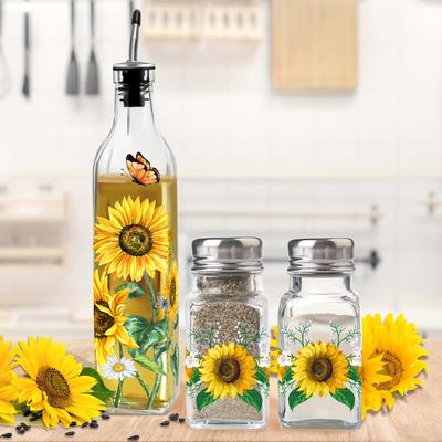 TEMU Sunflower Decor Bottle Salt And Pepper Shaker Set, Sunflower Gifts Decorations For Kitchen, Sunflower 17oz Glass Olive Oil Dispenser Bottle And Salt Pepper Shaker Kitchen Decor Set