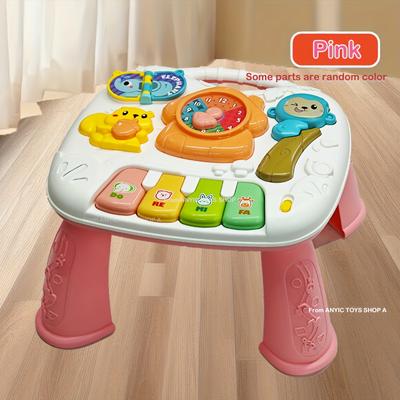 TEMU Interactive Toddler With Music Keyboard, Flip & More - Toy With Detachable Bed And Car Game Board - Multifunctional Early Childhood , Baby Toy Table Activity Center Perfect Gift For Kids