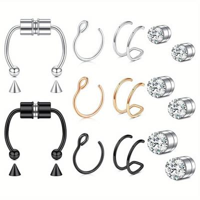 TEMU 18pcs False Nose Stud Non-piercing Nasal Septum Piercing Ring Male And Female False Nose Spiral Ring