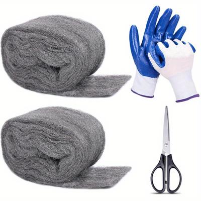 TEMU 2 Pack Steel Wool For Mice Control, 3.2inch X 10.5 Ft Wool, Filler For Home And Garage, Diy Bundle With Gloves And Scissors