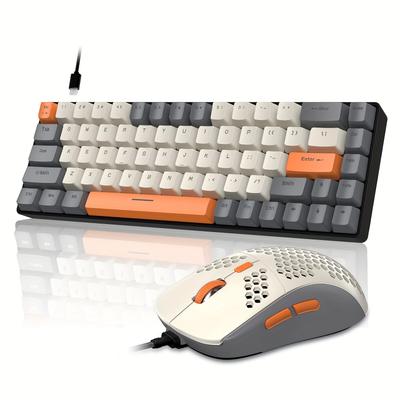 TEMU 60% Rgb Gaming Keyboard And Mouse Combo, Wired Mechanical Keyboard, 68 Keys Tkl Layout, Honeycomb Gaming Mouse, For Pc Ps5