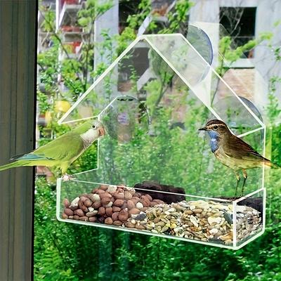 TEMU Clear Acrylic Window-mounted Bird Feeder - Transparent, Adhesive Bird Cage With Design, Small Birds, Material, Ideal For Outdoor , Bird Cage Accessories