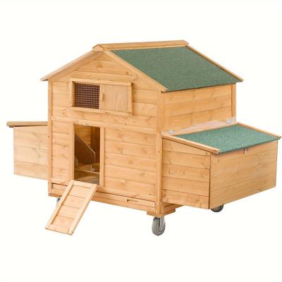 TEMU Large Chicken Coop With Wheels, Waterproof Outdoor For 6-8 Chickens, Movable Chicken House With 2 Nesting Box, Removable Tray, Pvc Cover, Coop Rabbit Hutch