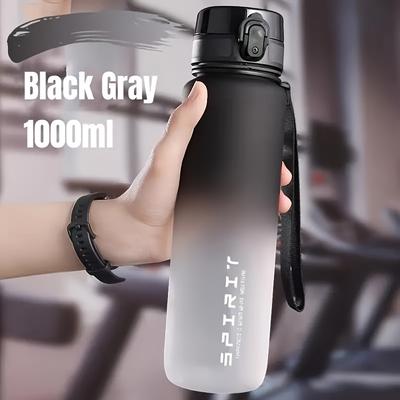 TEMU 1pc Gradient Bottle With Straw Lid, Leak-proof Pc Material, 750/1000ml Capacity, Black To Blue/white To Turquoise Gradient, Gym, , Hiking & Hot/cold Drinks