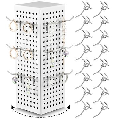 TEMU 1 Set Rotating Countertop Display Kit With 16 4 Sided Pegboard Spinner Organizer Retail Display Racks Revolving Metal Countertop Display For Keychain Supplies (white)