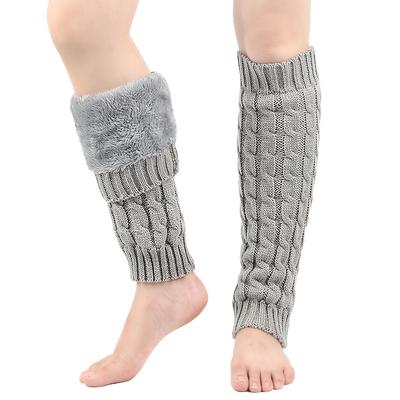 TEMU Women's Knee-high Knit Leg Warmers, Cozy Acrylic , Plush-lined, Twisted Cable Design, Hand Washable, With Winter Boot Socks