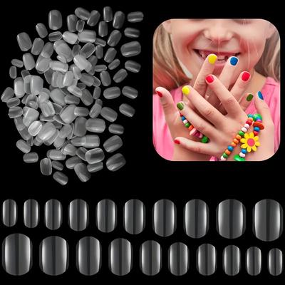 TEMU 600pcs Oval Short Acrylic Nail Tips For Kids, Cover False Nails, Artificial Fingernail Set, 10 Sizes, Transparent Nail Art For Little Girls