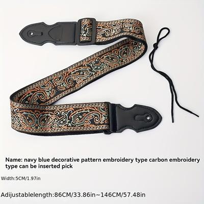 TEMU Embroidered Guitar Strap, Wide Thick Acoustic And Electric Bass Strap, Style Guitar Belt In Mixed Colors - Fabric Material