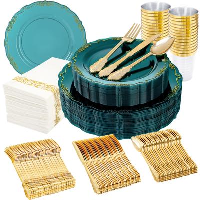 TEMU 210pcs Green And Gold Dinnerware Set, 30pcs 10.25