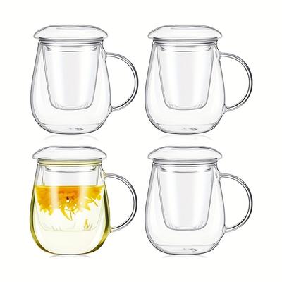 TEMU 4 Glass Tea Cups With Filters And , Containing 450ml/15.2oz, High Borosilicate Glass Tea Cups With Filters, Transparent Glass Tea Cups For Holding Tea, And Loose Tea Brewing