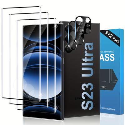 TEMU 3 Pack Of S23 Screen Protector With 2 Pack Of Camera Lens Protector, Support, 9h Tempered Glass, 3d Curved, Resistant, For S23 Ultra 5g