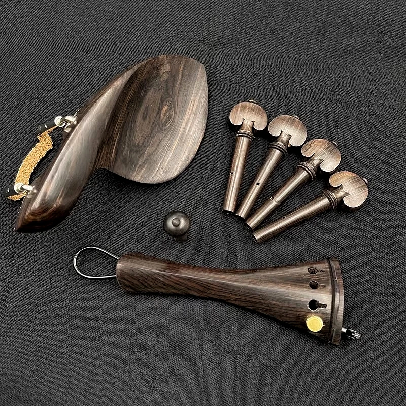 1 Satz hochwertige 4/4 Violine aus natürlichem Ebenholz, Zubehörteile, Armaturen, Saitenhalter + Stimmwirbel + Endpins + Kinnhalter/Kinnhalter Image