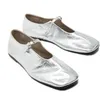 Withered Französische elegante Damen-Mary-Jane-Schuhe in Silber, flache Schuhe aus echtem Leder,