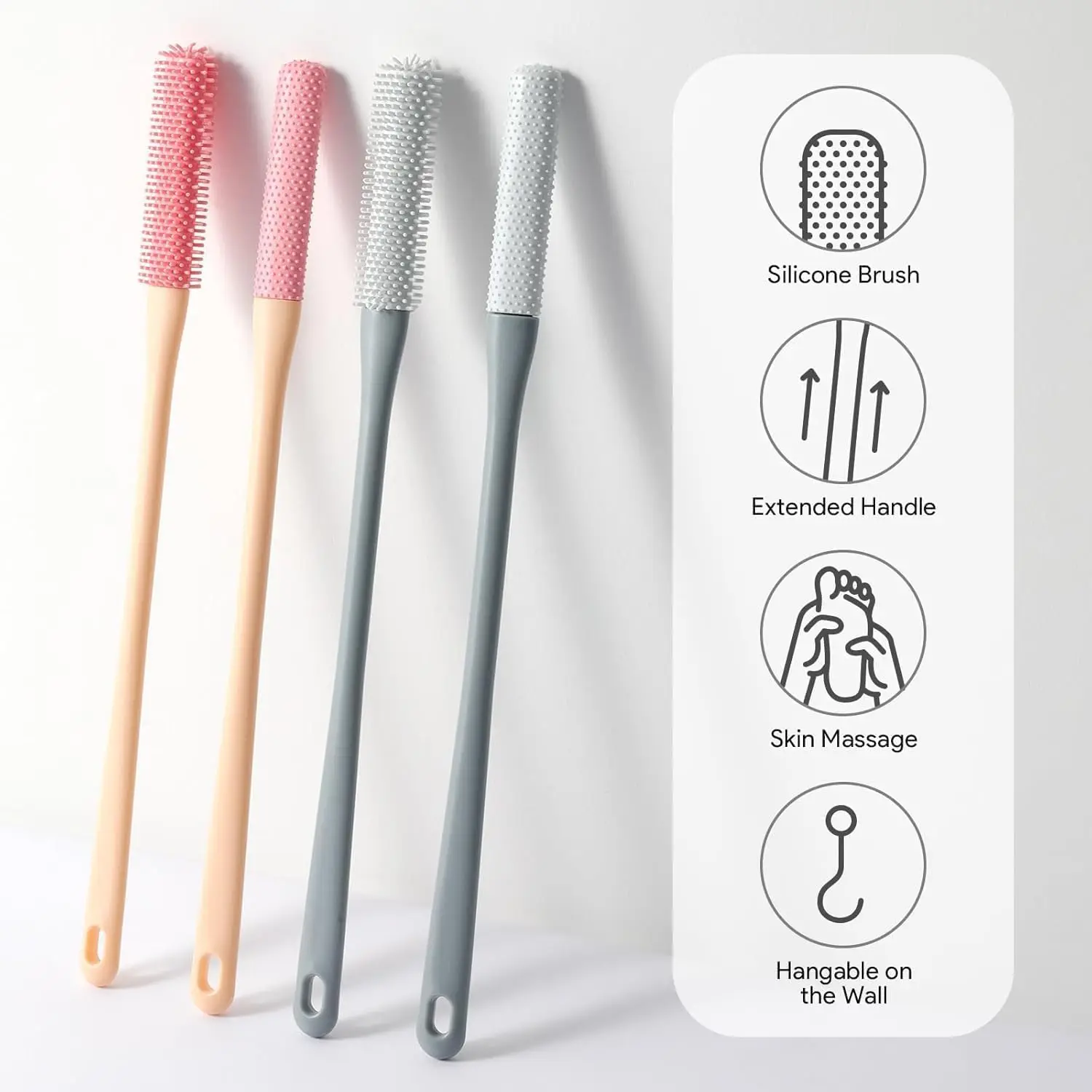 2 stücke Reinigungs bürste Fuß wäscher in der Dusche mit langem Griff Silikon Fuß bürste weiche Haut Peeling Lotion Applikator Image