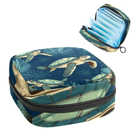 1Pc Cute Period Bag Menstrual Cup Pouch Large Storage Bag Sanitary Purse for Sanitary Napkin Pads Small Sea Turtle Seamless Pattern Pads Organizer for Girls Women