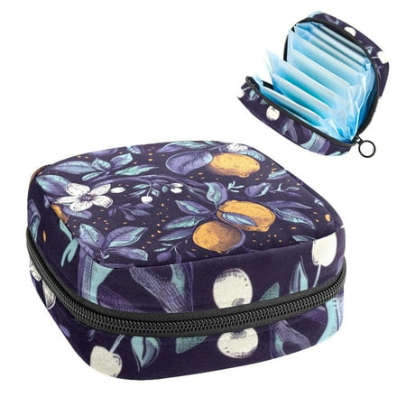 1Pc Cute Period Bag Menstrual Cup Pouch Large Storage Bag Sanitary Purse for Sanitary Napkin Pads Lemons Flowers and Branch Pads Organizer for Girls Women