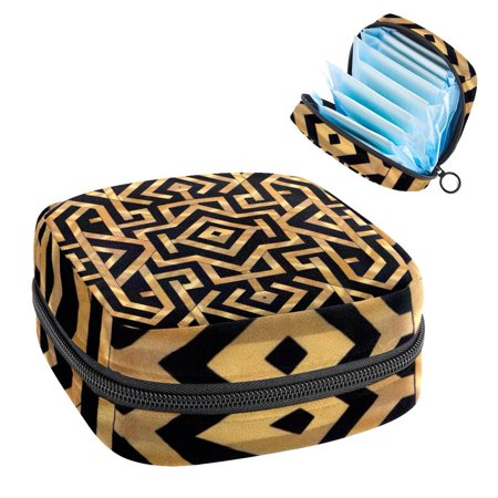 1Pc Cute Period Bag Menstrual Cup Pouch Large Storage Bag Sanitary Purse for Sanitary Napkin Pads Golden Geometric Artistic Maze Pattern Pads Organizer for Girls Women