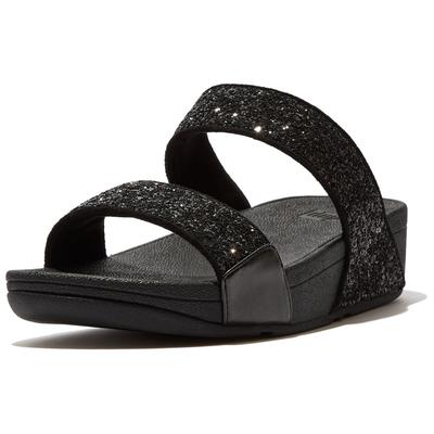 Keilpantolette FITFLOP "LULU GLITTER SLIDES", Damen, Gr. 40, schwarz glitter, Synthetik, Glitzer, modisch, Schuhe, Pool 