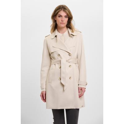 Trenchcoat RINO & PELLE "KYONA", Damen, Gr. 38, beige (birch), Web, Obermaterial: 94% Polyester, 6% Elasthan, unifarben, casual, gerade ca. Mitte Oberschenkel, V-Ausschnitt, Langarm mit Riegel, Mäntel, mit Reverskragen und Bindegürtel Image