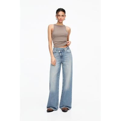 Wide-Leg Jeans With Crossover Waist