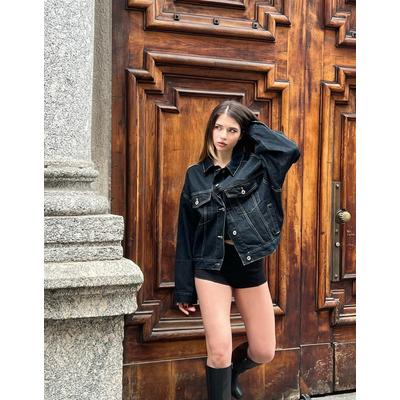Bershka Balloon Denim Jacket Women Xs Navy