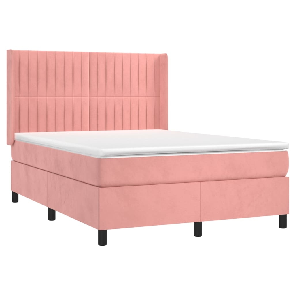vidaXL Boxspringbett mit Matratze & LED Rosa 140x190 cm Samt Image