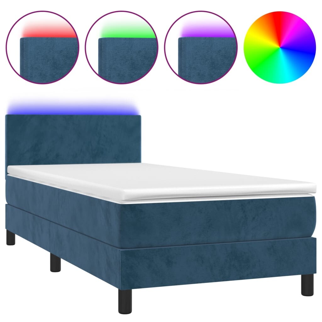 vidaXL Boxspringbett mit Matratze & LED Dunkelblau 90x190 cm Samt Image
