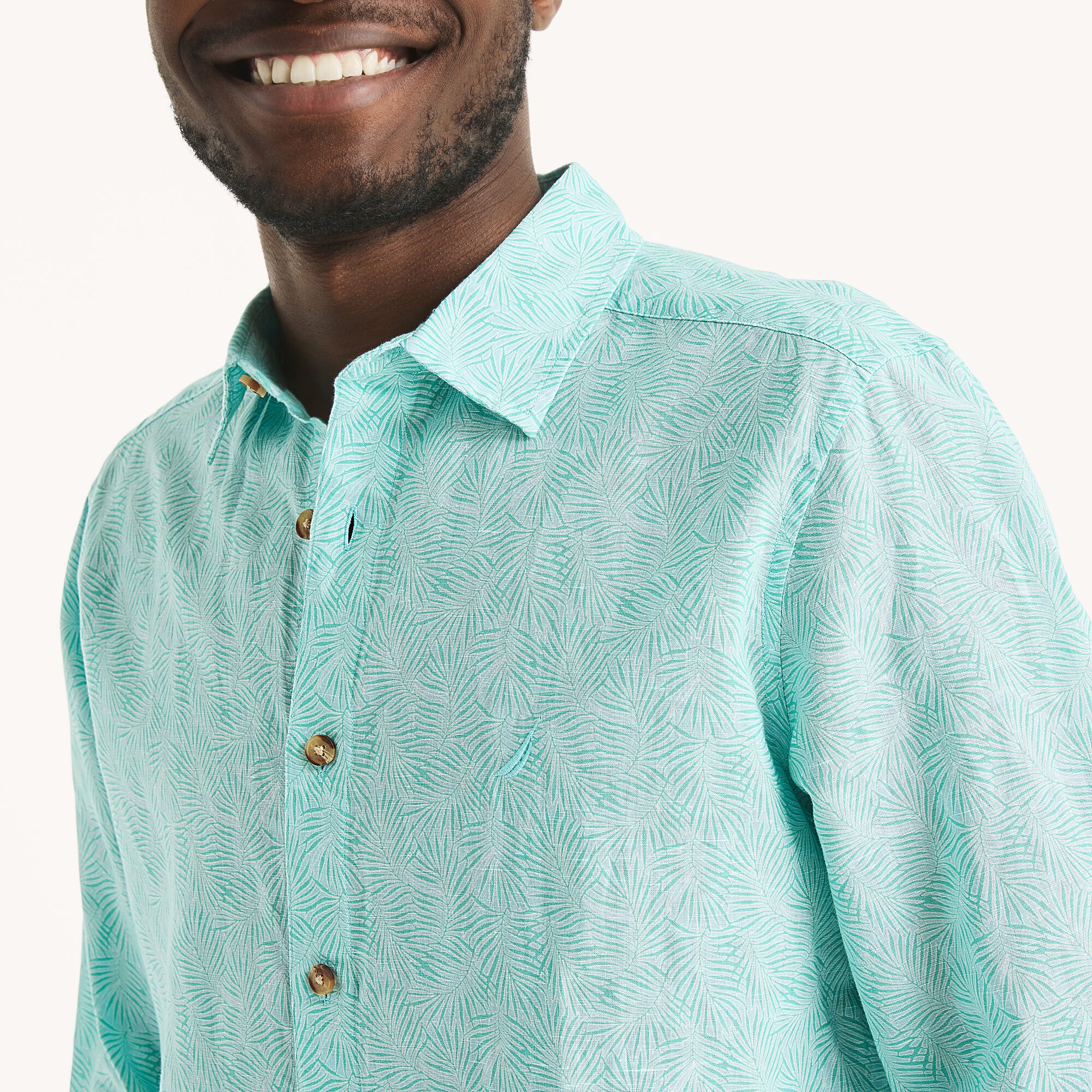 Nautica Men's Printed Linen Shirt 499 (Aqua Splash), 3XL