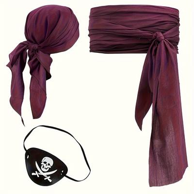 TEMU 3pcs Halloween Cosplay Pirate Costume Pirate Performance Pirate Headscarf