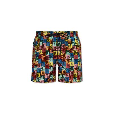 Monogram Printed Swim Shorts - White - Balmain Beachwear