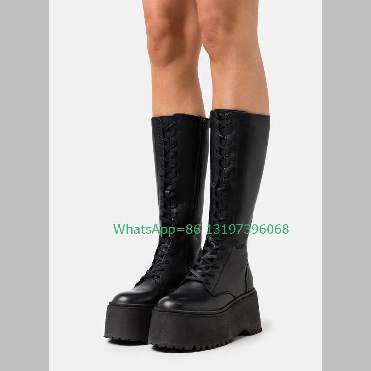 Dame römische Landebahn neu ankommen Punk-Stil Waden stiefel Reiß verschluss Plattform Gothic-Stil Knies tiefel schwarz Pu Laufs tiefel Schuhe Größe 46