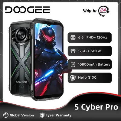Globe Version DOOGEE S Cyber Pro Rugged Phone 6.6'' 12GB 512GB Helio G100 10800mAh Large Battery 33W Charge NFC Smartphone