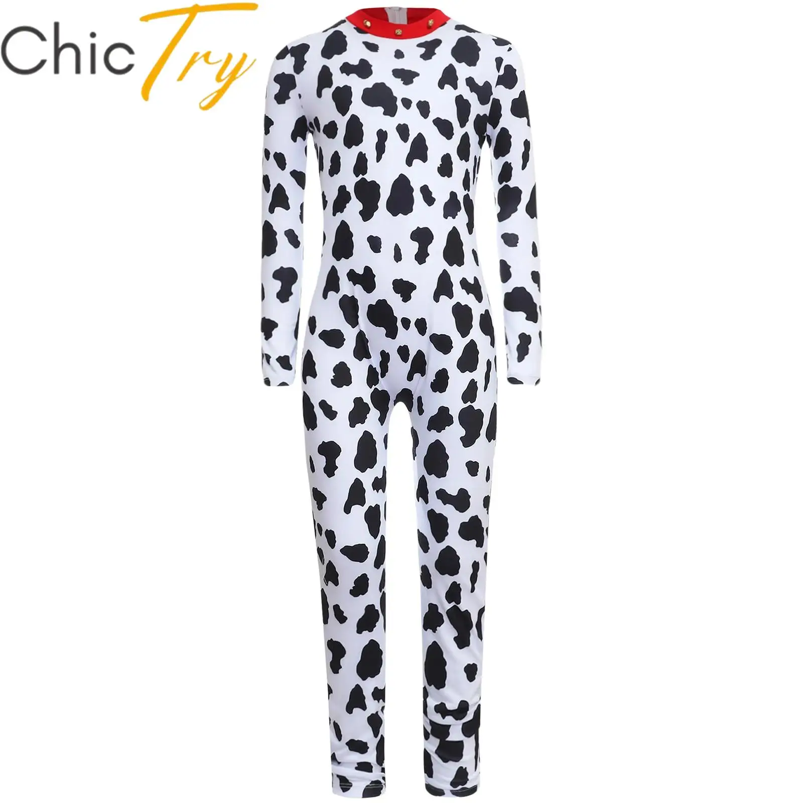 Kinder Dalmatiner Kostüm gefleckter Hund Cosplay Overall Langarm 3D Schwanz voller Bodysuit Halloween süßes Tier Rollenspiel Dress Up Image