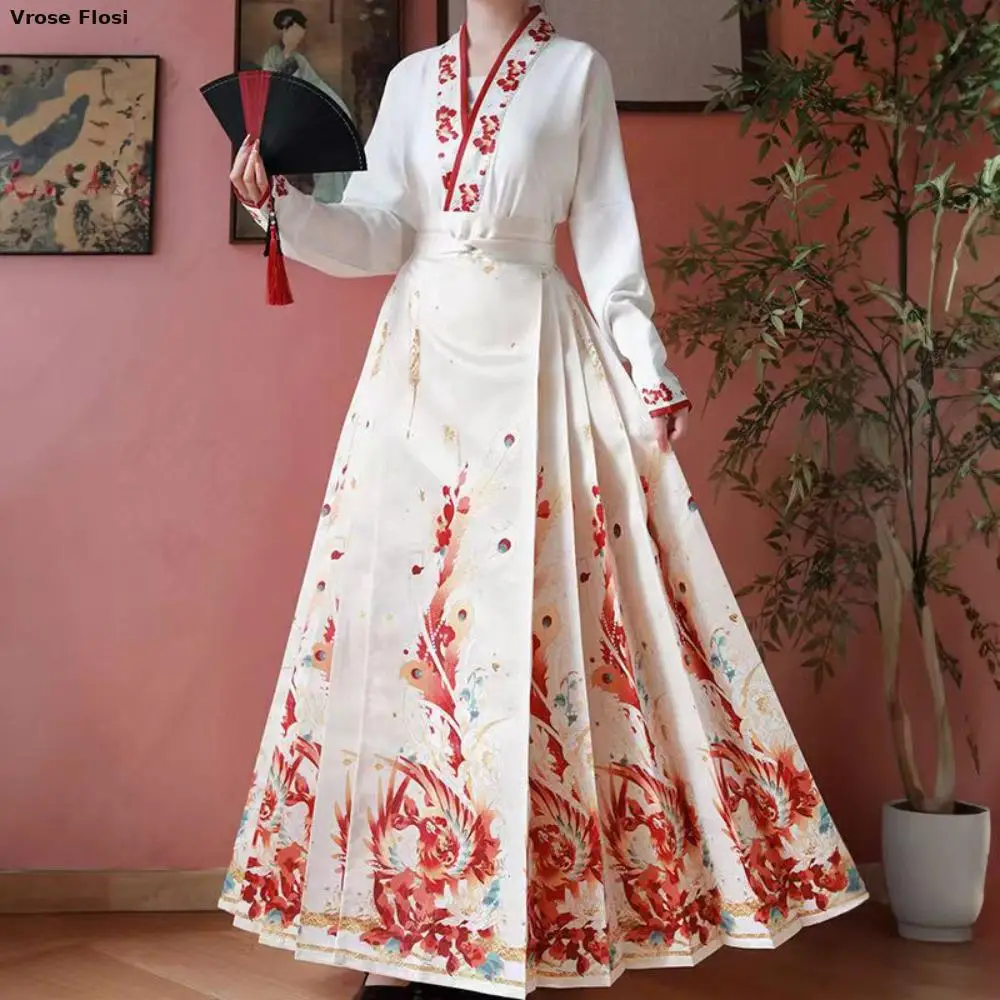 Neue Vintage Hanfu Pferd Gesicht Rock Mode Frauen Chinesischen Traditionellen Hanfu 2 stücke Hemd Falten Rock Set Weiß Rot Schwarz Mamianqun