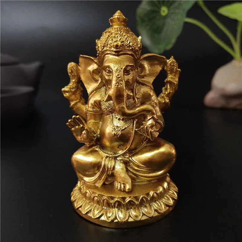 Gold Herr Ganesha Statue Buddha Elefant Hindu Gott Skulptur Figuren Harz Home Garten Dekoration Buddha Statuen für Haus