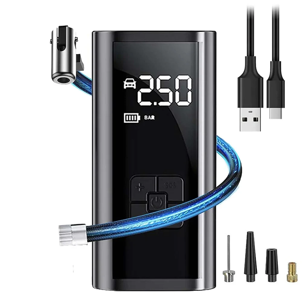 EAFC Tragbarer Reifenfüller, wiederaufladbarer elektrischer Inflator für Auto, Fahrrad, digitaler Luftkompressor, Fußball-Ball-Inflatorpumpe Image