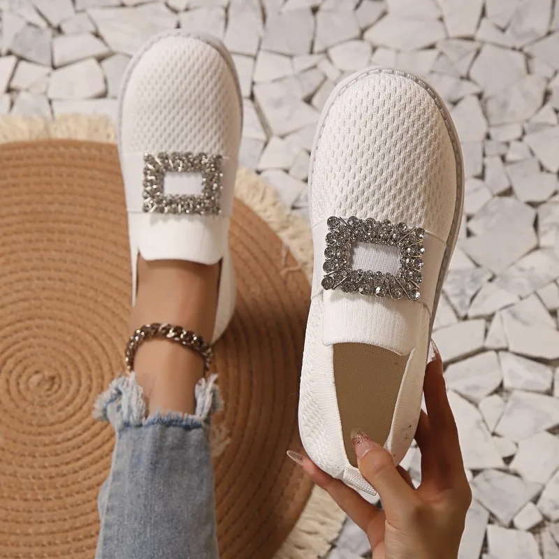 Quadratische Schnalle Strass Sommer Neue Stil Modische Bequeme Casual Mesh Flacher Mund Tragen-beständig Sport Frau Schuhe