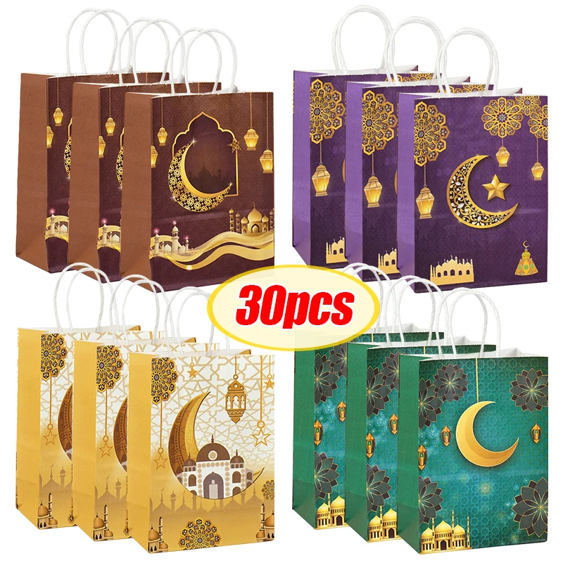 10-30Pcs Eid Mubarak Geschenk Taschen Muslimischen Ramadan Kraft Papier Candy Cookie Verpackung Tasche Ramadan Kareem Islamischen Party decor Liefert Image