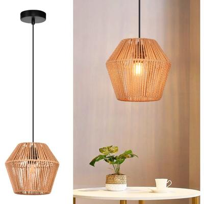 Gbly - Hängelampe Vintage Rattan Pendelleuchte: Boho Esszimmerlampe 150 cm E27 Hängeleuchte Image